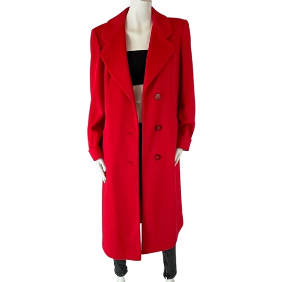 Stunning Alorna By Forstmann Vintage Red Long Wool Coat Overcoat Union Made USA - Picture 5 of 16
